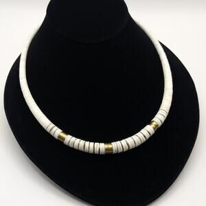 Vintage Heishi Shell and Brass Metal Spacers Graduated Beaded Necklace 18.25in